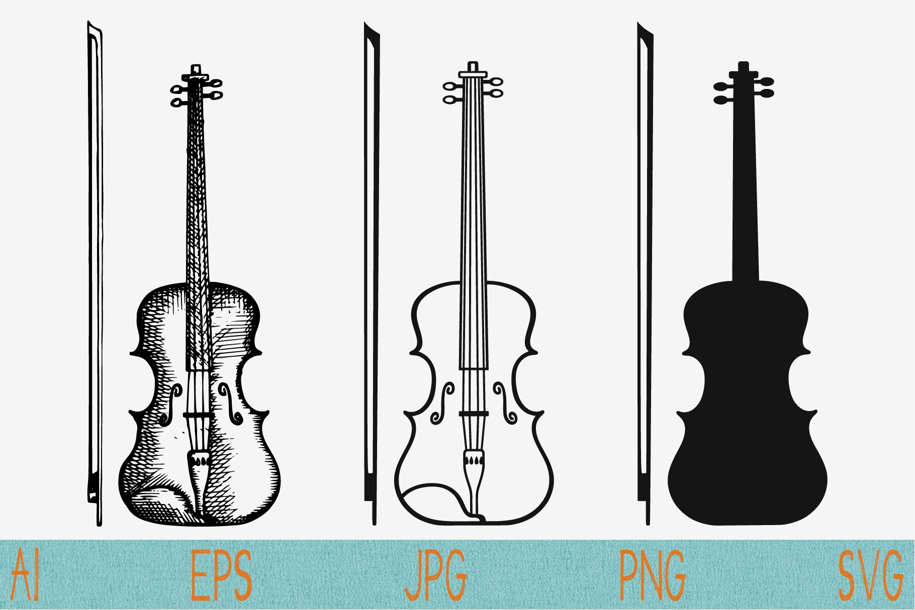 violin, bow set vector svg png eps cover image.
