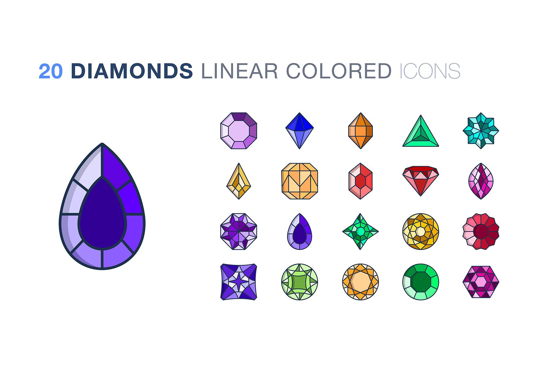 Diamond and gems icon set preview image.
