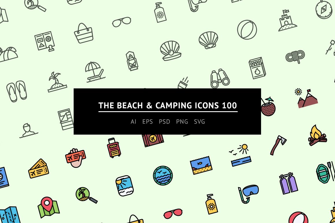 The Beach & Camping Icons 100 cover image.