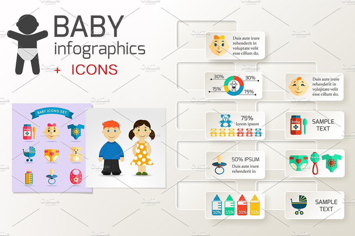 Baby infographics and vector icons cover image.