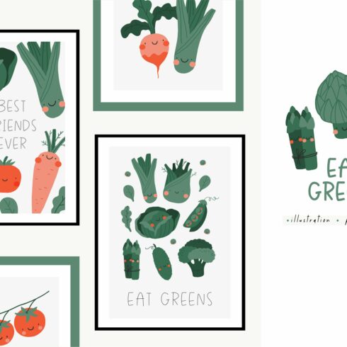 Eat Green - cute cartoon vegetables cover image.
