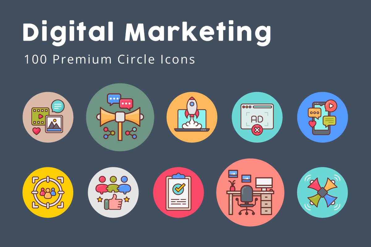 Digital Marketing Circle Icons cover image.