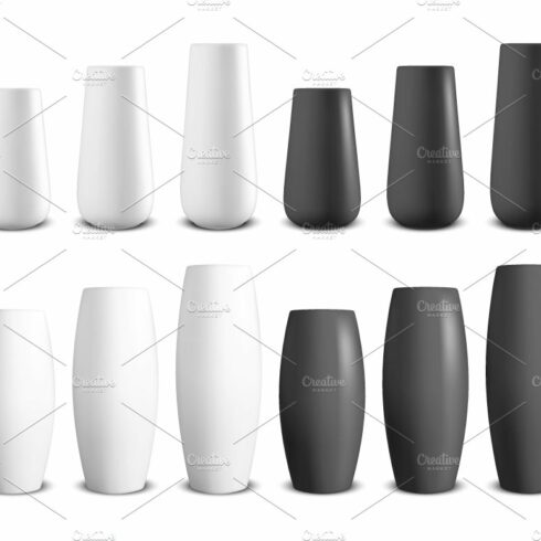 Vases. Floor bowl. Vector set. cover image.