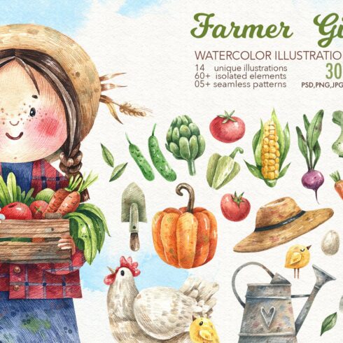 Farmer Girl watercolor illustration cover image.