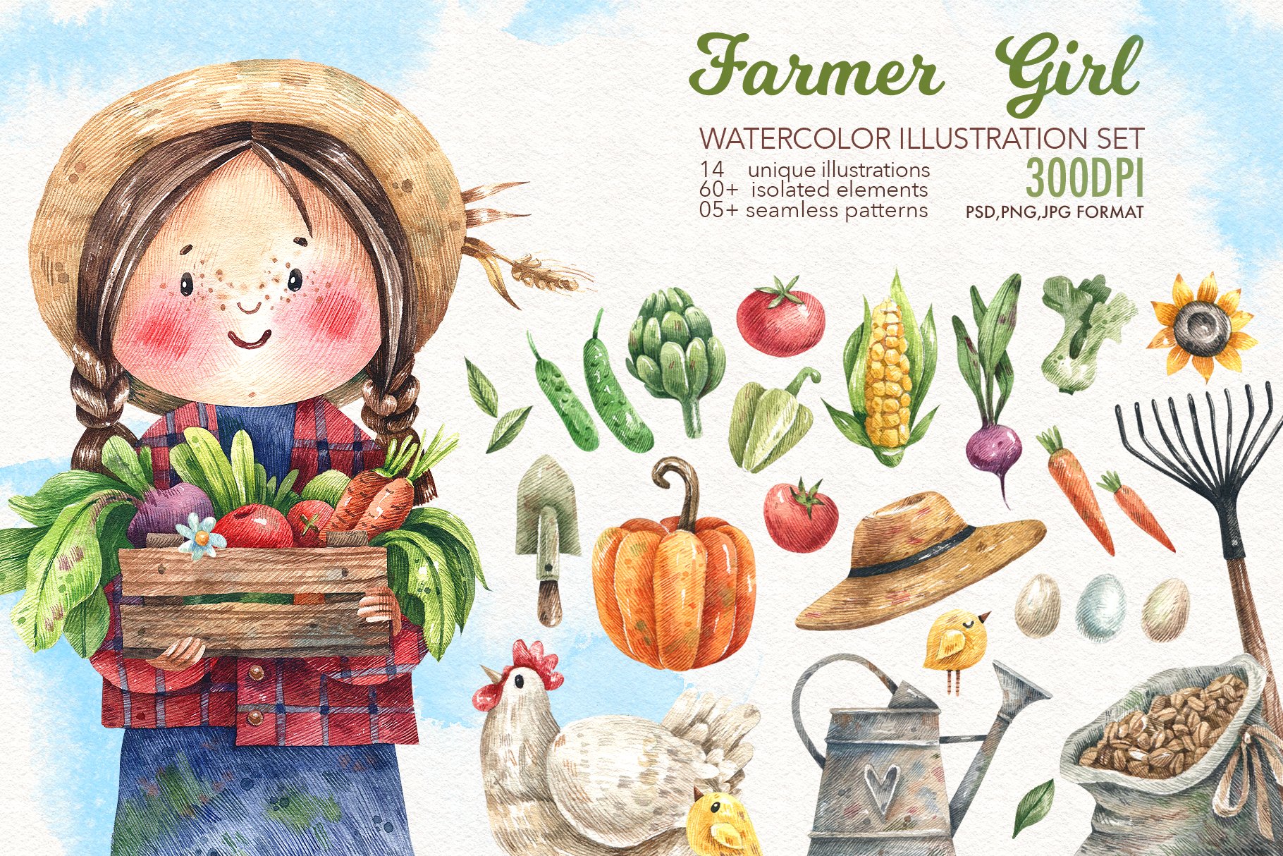 Farmer Girl watercolor illustration cover image.