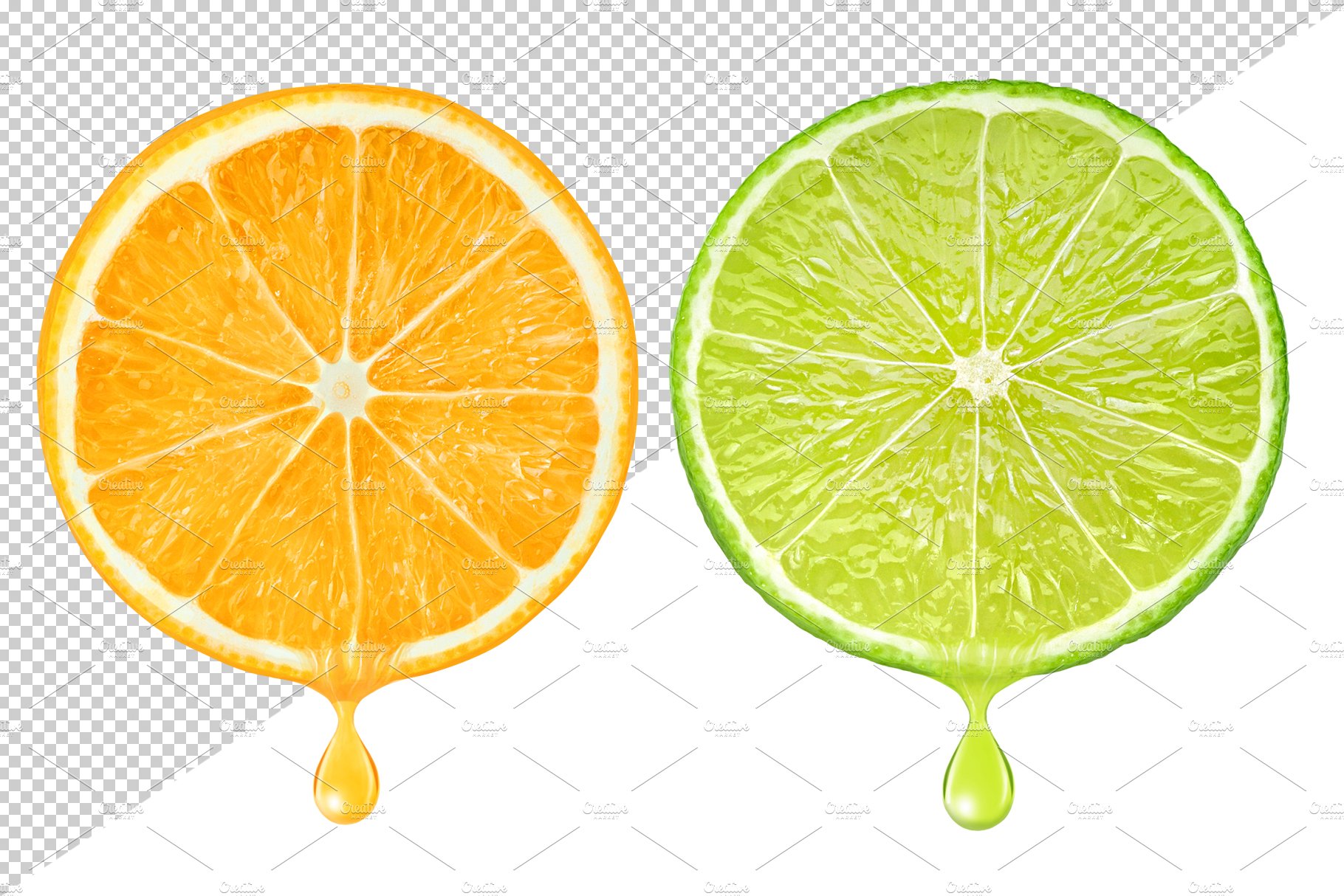 Citrus slices with juice drop preview image.