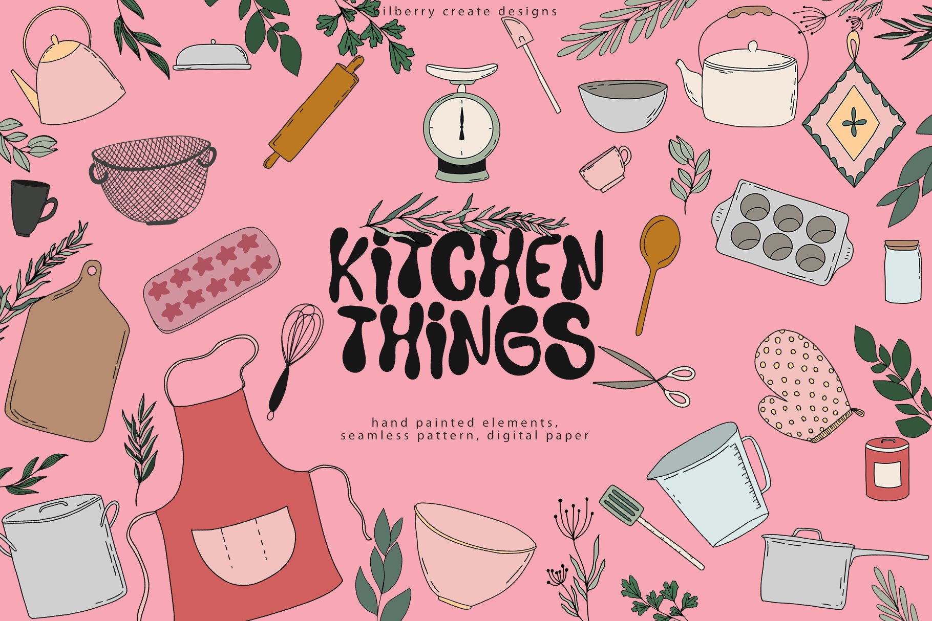 Kitchen things art set cover image.