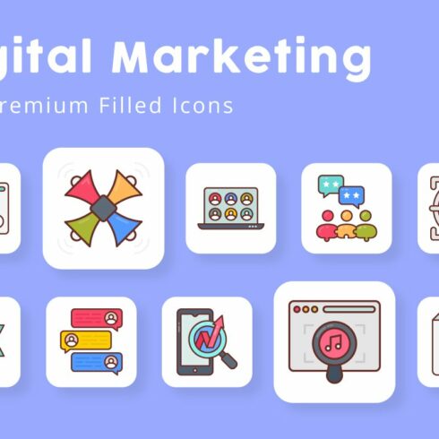 Digital Marketing Filled Icons cover image.