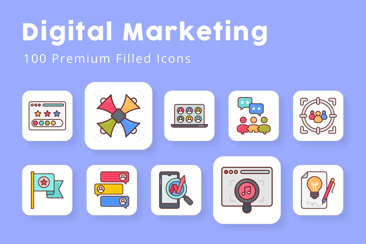 Digital Marketing Filled Icons cover image.