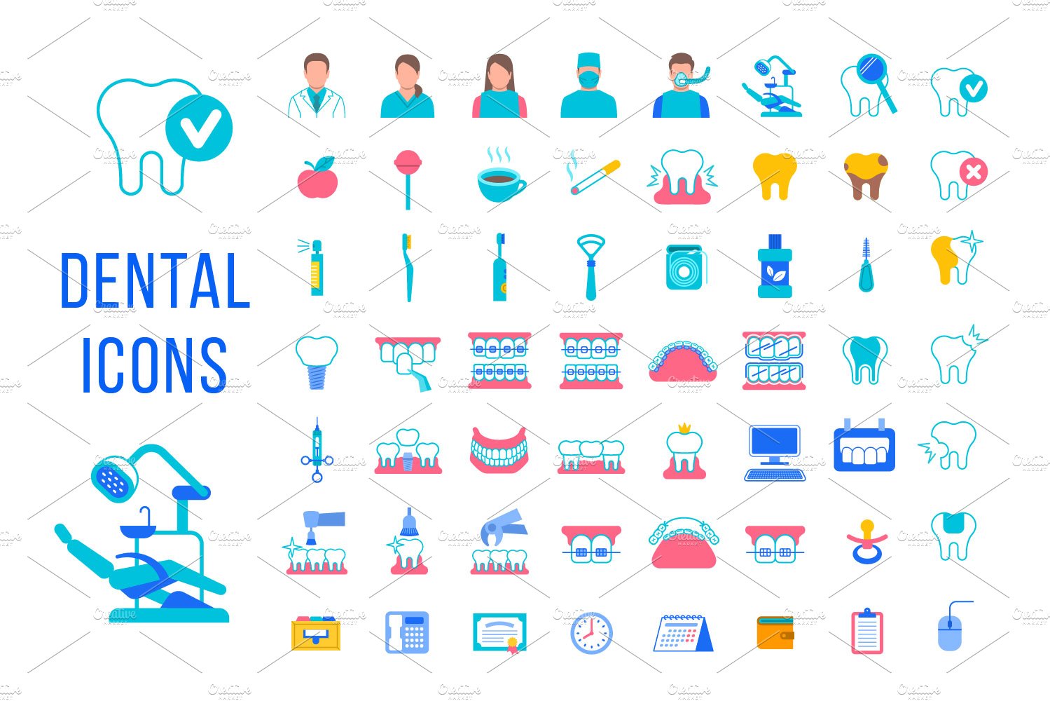 Dental Clinic Services Flat Icons cover image.