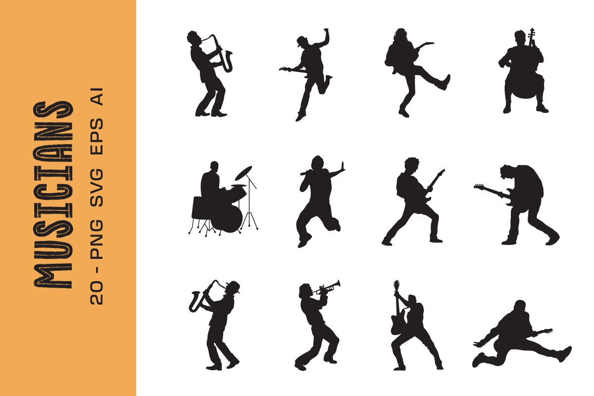 Musicians vector silhouette cover image.