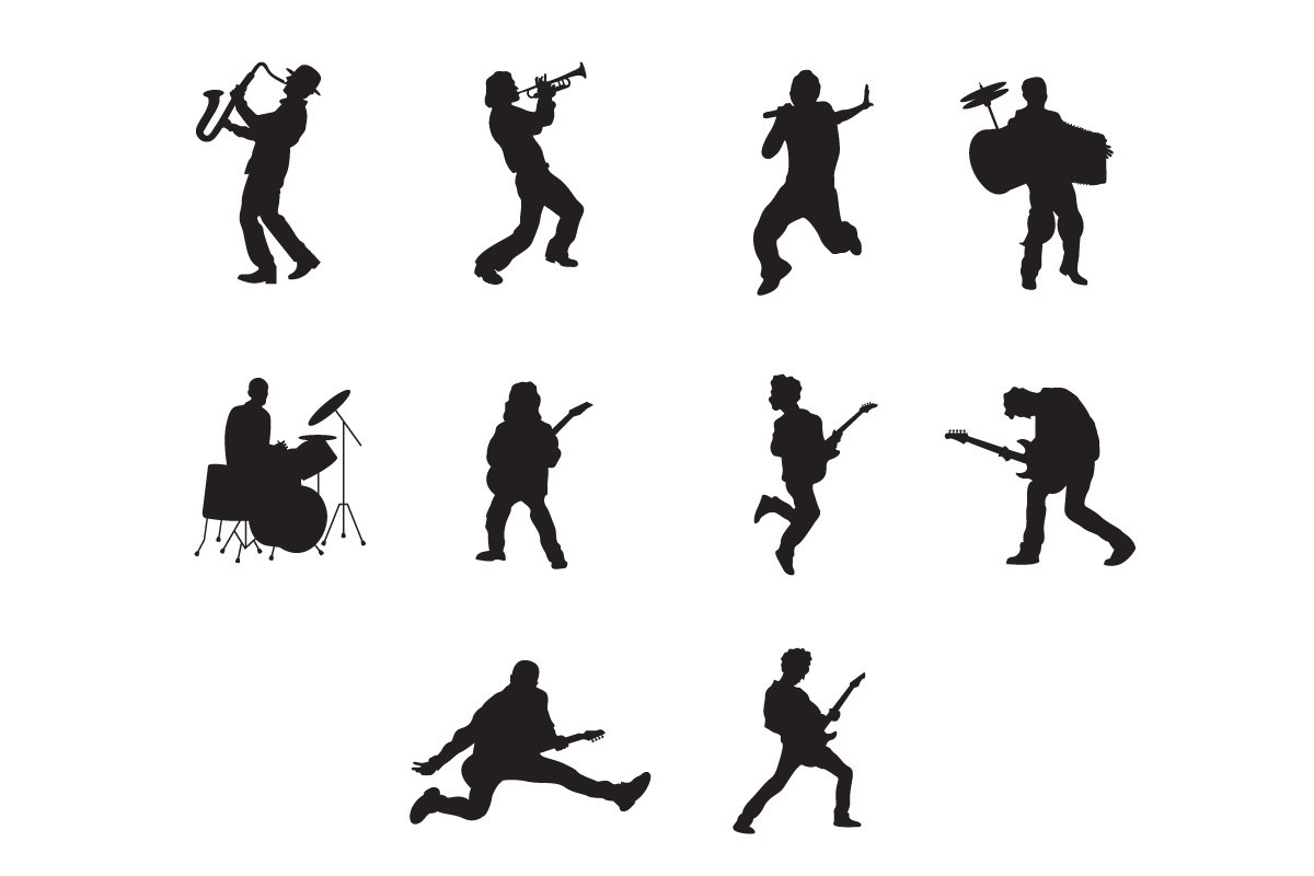 Musicians vector silhouette preview image.