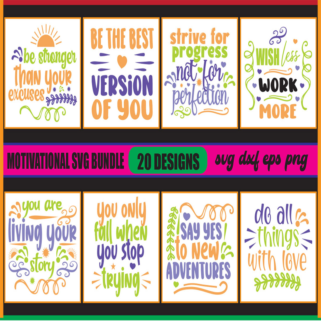 20 Motivational Svg Bundle cover image.