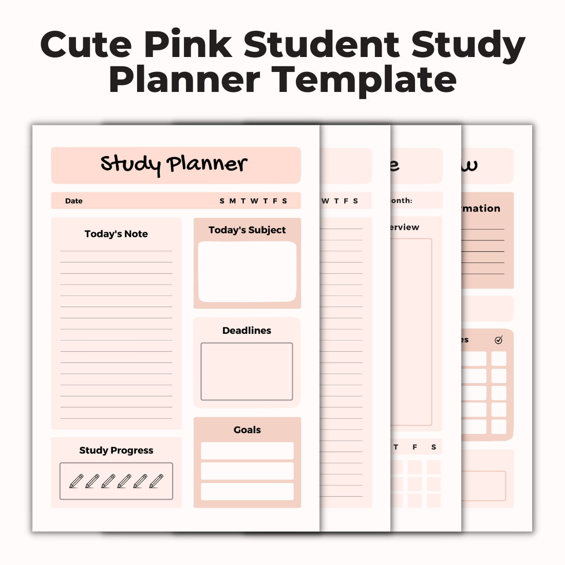 Cute Pink Student Study Planner Template cover image.