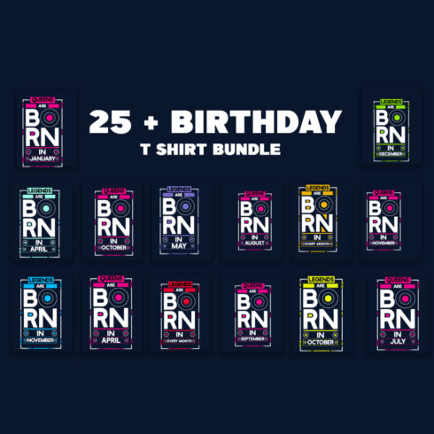 Trendy Birthday T-Shirt Bundle, legends are born and queens are born birthday t shirt cover image.