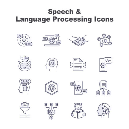 Speech & Language Processing Iconography: Vector Icons for Dialog Systems and Language Processing Editable Stroke and Colors cover image.