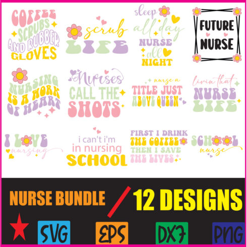 12 Retro Nurse Svg Bundle cover image.