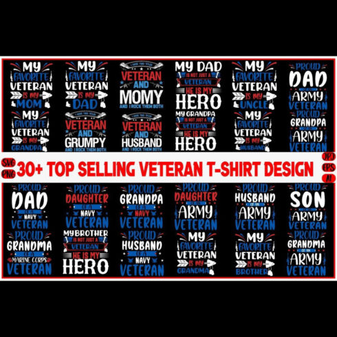 Trendy veteran t-shirt design bundle cover image.