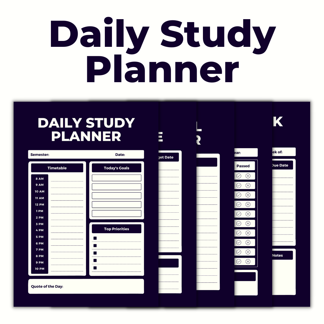 Minimalist Daily Study Planner Canva Template cover image.