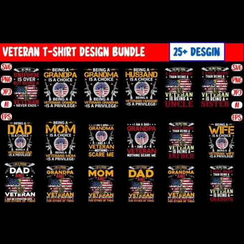 Veteran T-Shirt Design Bundle us army veterans t-shirt design cover image.