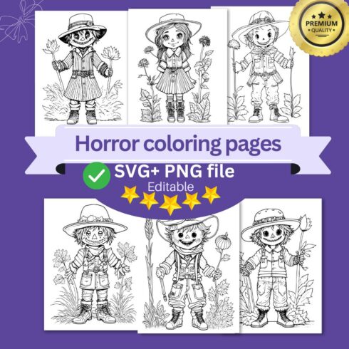 coloring pages bundle for adults,A illustration of cute scarecrow character cover image.