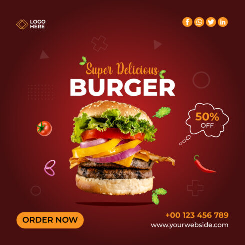 Burger social media post template cover image.