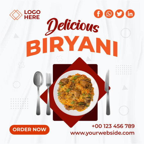 Delicious Biryani- social media post cover image.