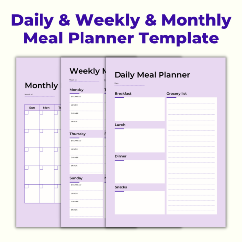 Daily Weekly Monthly Meal Planner Template cover image.