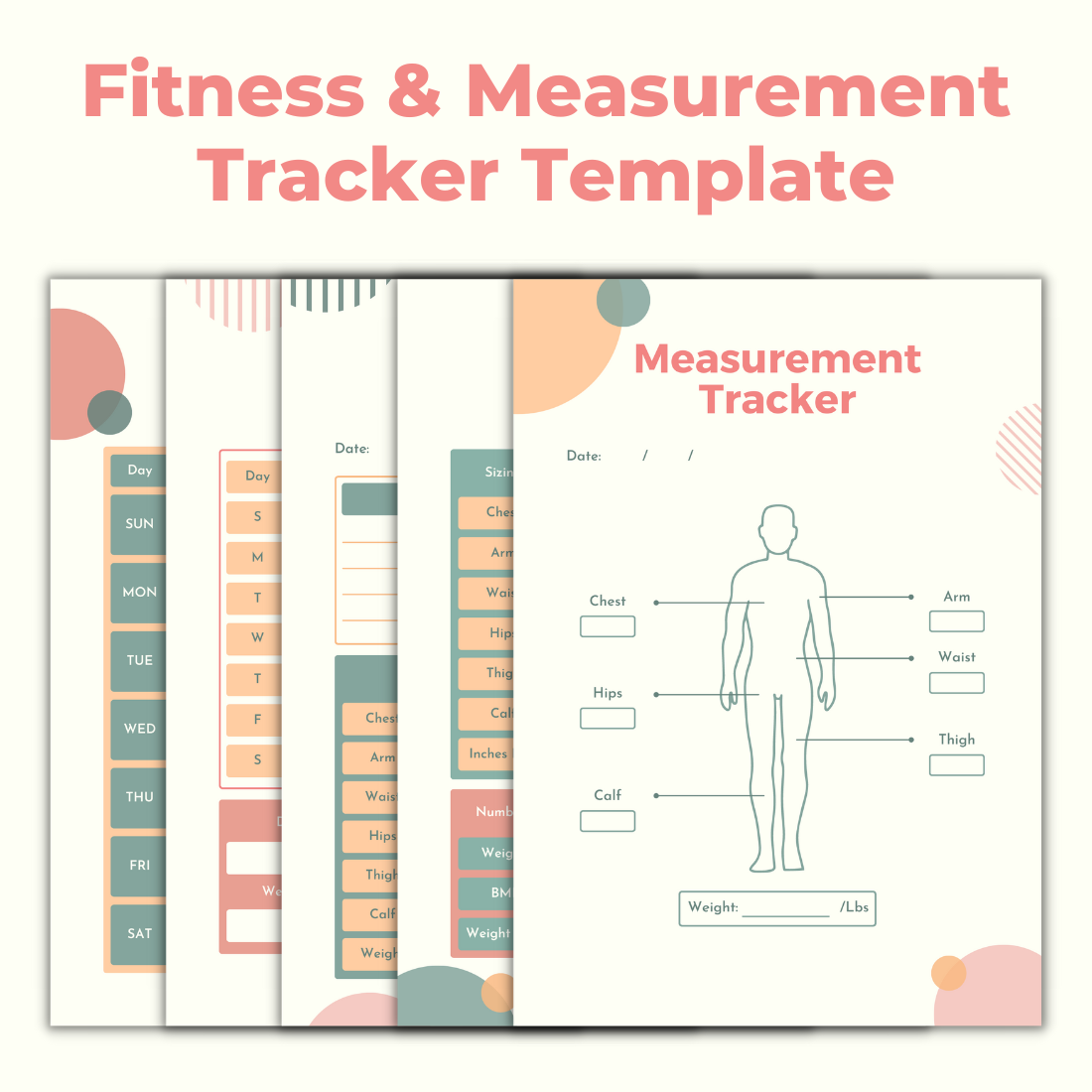 Fitness and Measurement Tracker Canva Template cover image.