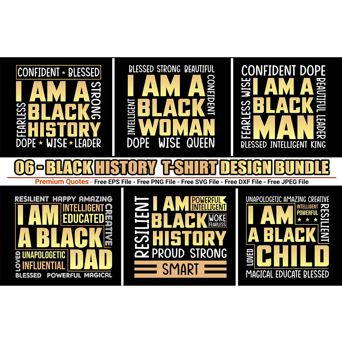 Black history t-shirt design bundle preview image.
