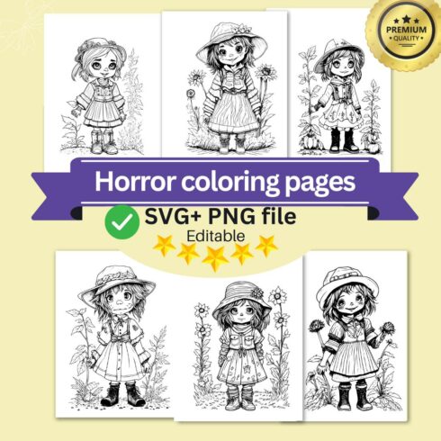 coloring pages bundle for adults,A illustration of cute scarecrow character horror and creepy 2 cover image.