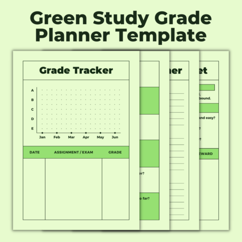 Green Study Grade Planner Canva Template cover image.