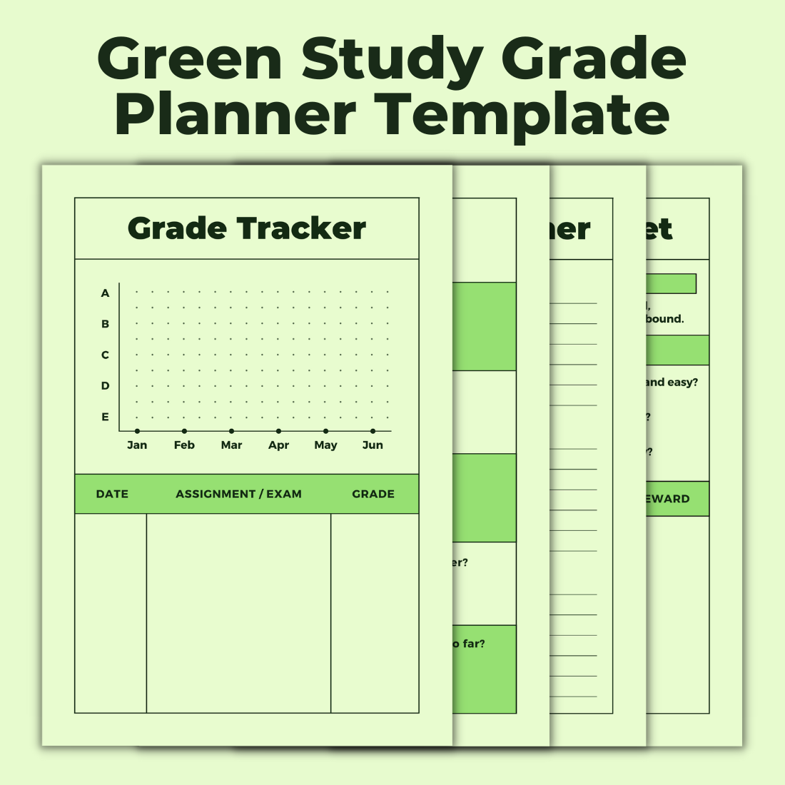 Green Study Grade Planner Canva Template cover image.