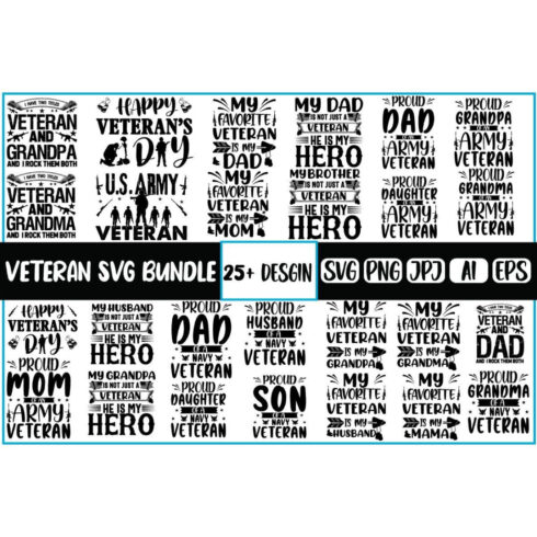 Trendy veteran SVG t-shirt bundle and Veteran Typography T-Shirt cover image.