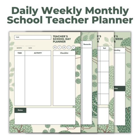 Daily Weekly Monthly School Teacher Planner cover image.