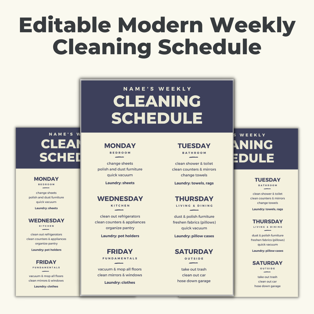 Editable Modern Weekly Cleaning Schedule cover image.