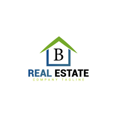Real estate logo with green, dark blue color and B letter cover image.