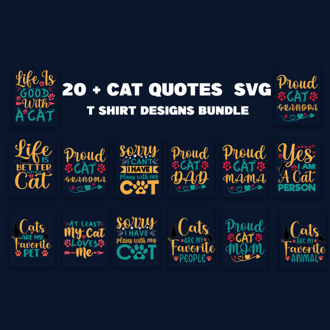 Cat Quotes SVG T-Shirt Designs Bundle preview image.