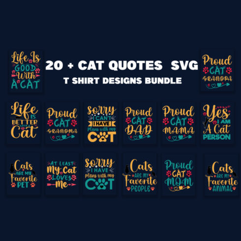 Cat Quotes SVG T-Shirt Designs Bundle cover image.