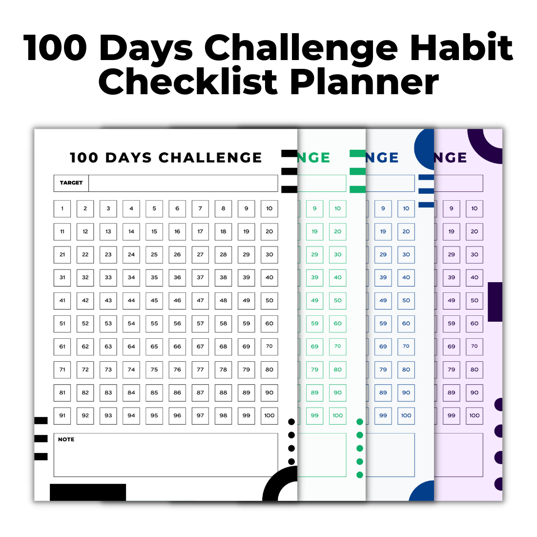 100 Days Challenge Habit Checklist Planner Template cover image.