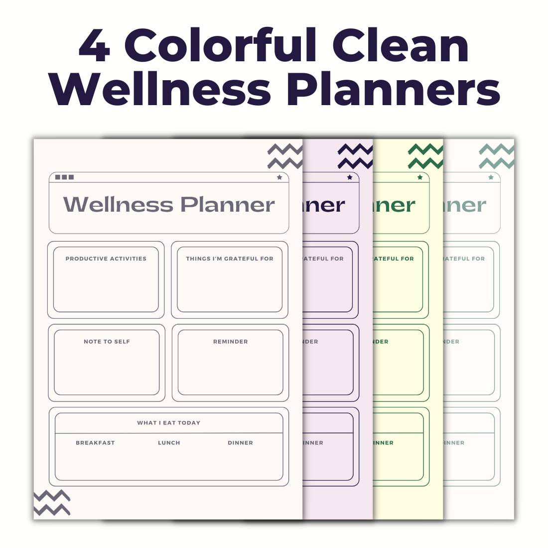 4 Colorful Clean Wellness Planners cover image.