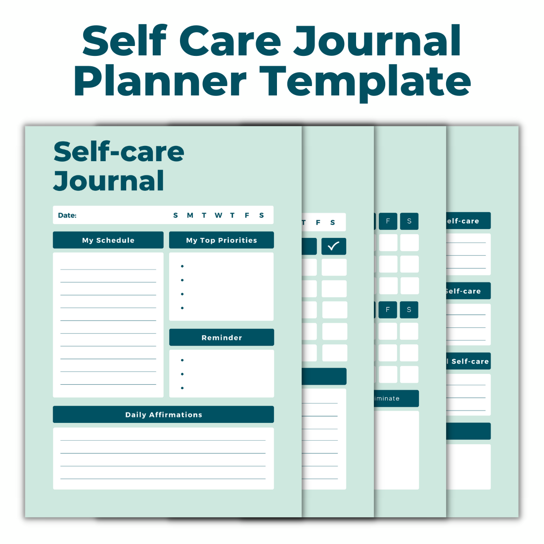 Minimalist Self Care Journal Planner Template cover image.