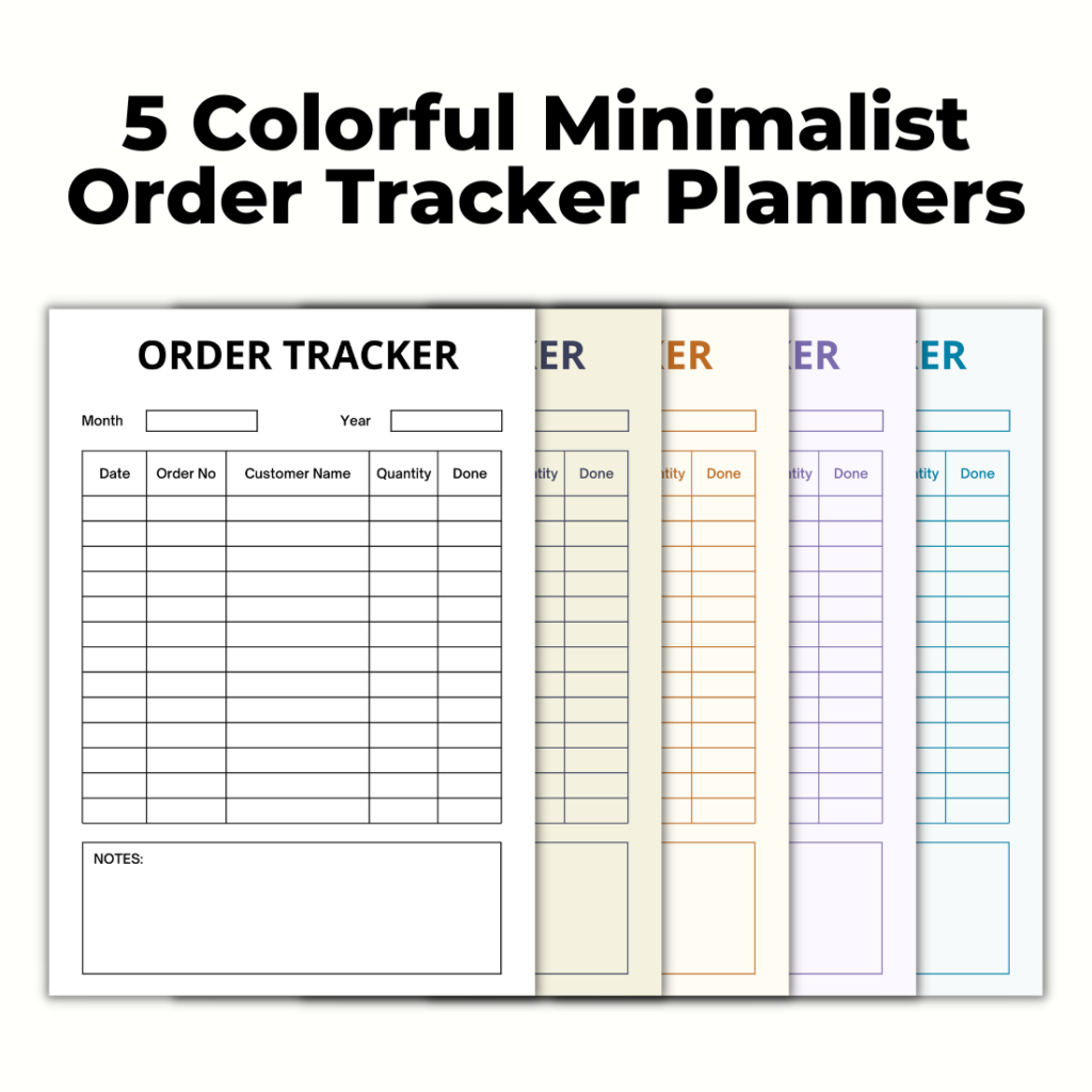 5 Colorful Minimalist Order Tracker Planners - MasterBundles