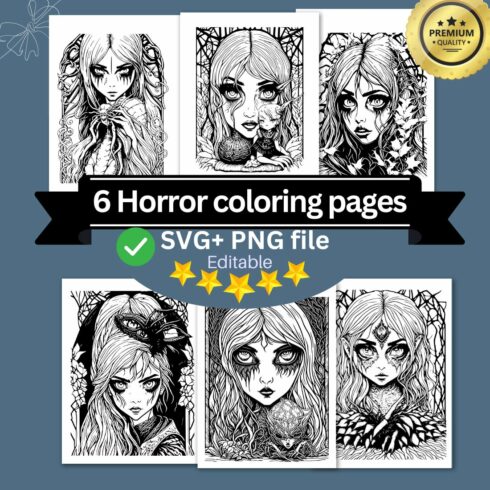 coloring pages bundle for adults,A Gothic girl with a skull and roses headdress horror and creepy cover image.
