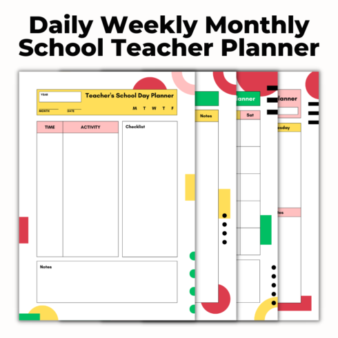 Daily Weekly Monthly School Teacher Planner Template cover image.
