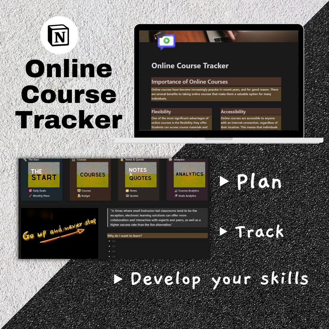 Notion Template Online Course Tracker cover image.