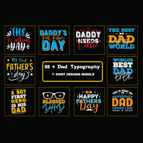 dad typography t-shirt Bundle or fathers day t-shirt Bundle cover image.