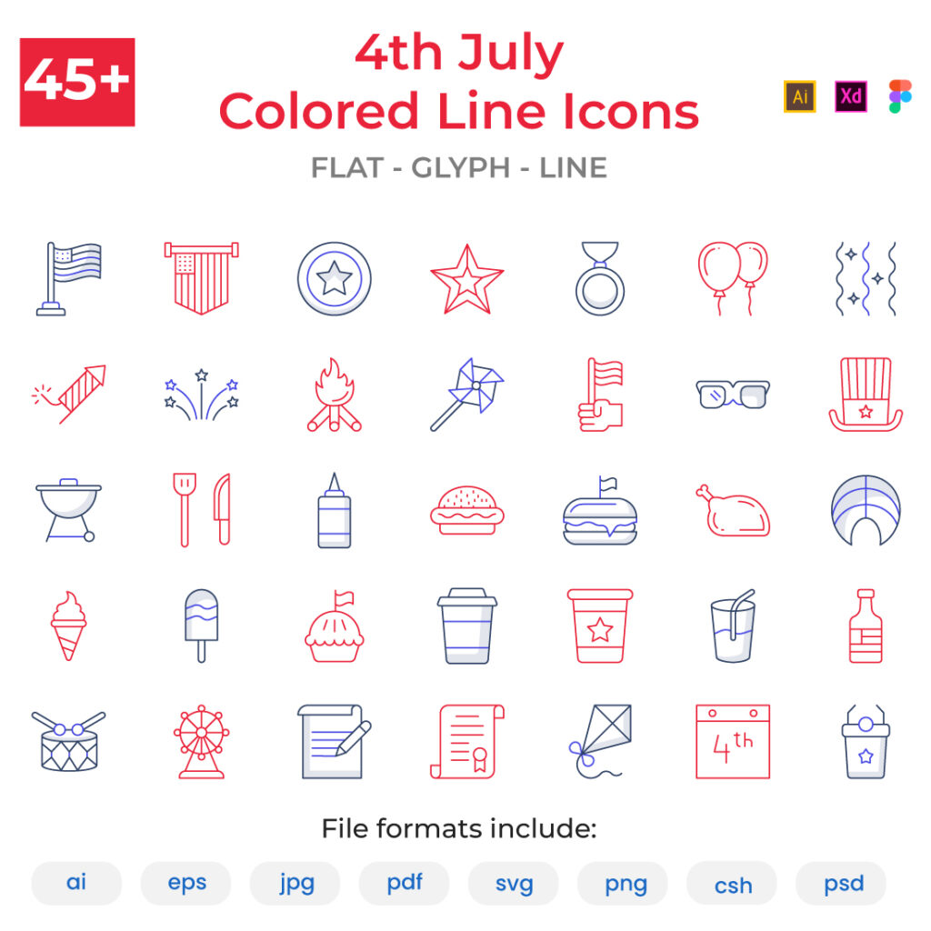 Set of 4th july Colored Line Icons - MasterBundles