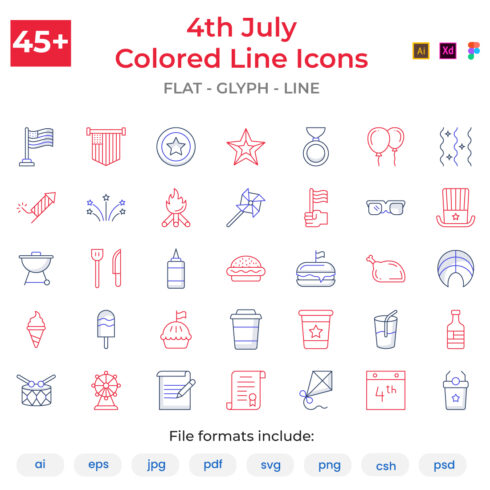 Set of 4th july Colored Line Icons cover image.
