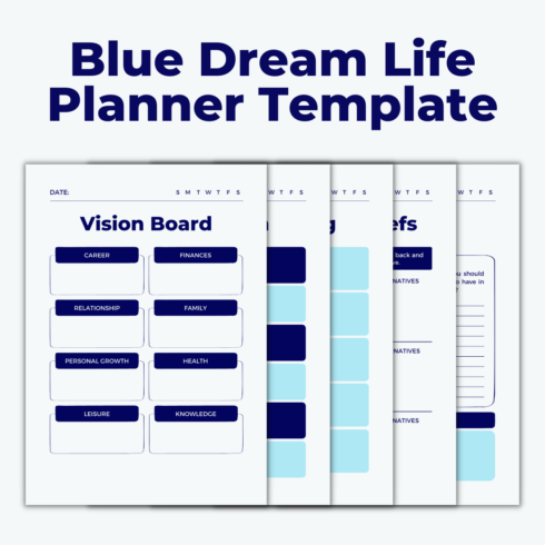 Blue Dream Life Planner Template cover image.